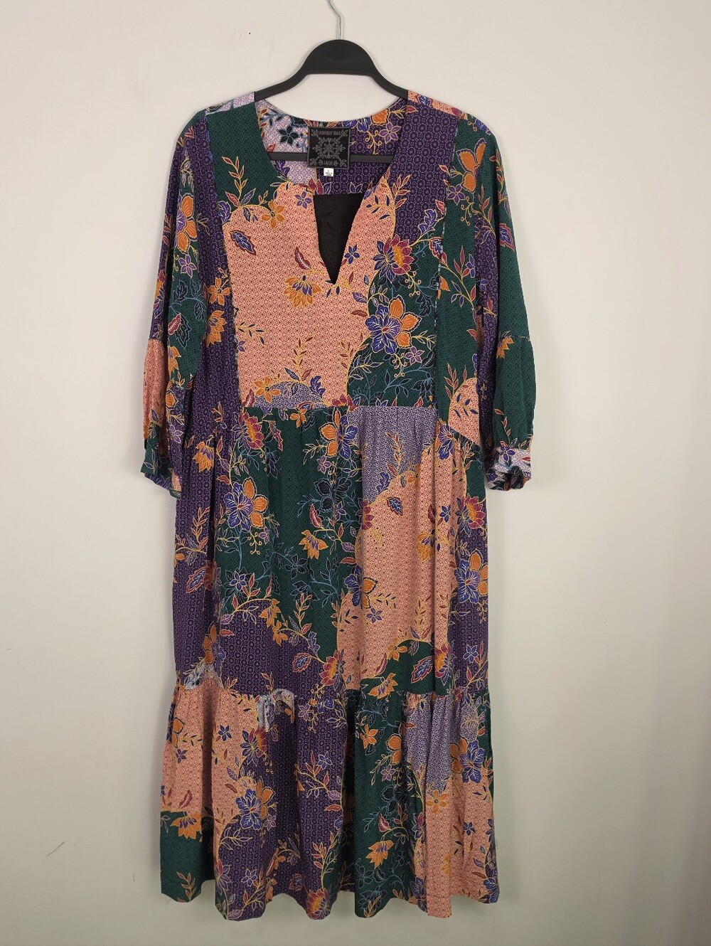 Johnny Was Purple Floral Multicolor Maxi Long Sleeve Dress Size Large